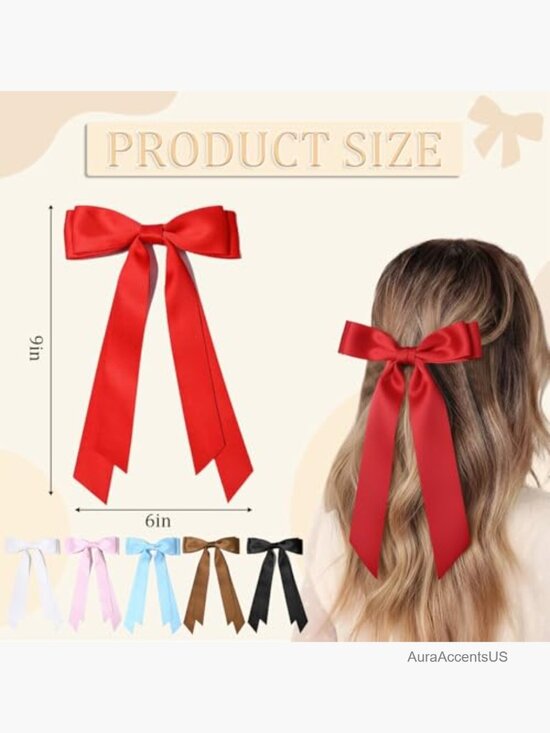 18 Satin Hair Bows Set Large Medium Small Metallic Clips for All Hair Types